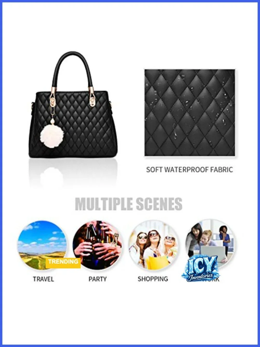 Womens PU Leather Satchel Handbag Top-Handle Tote with Pompon Adjustable Strap